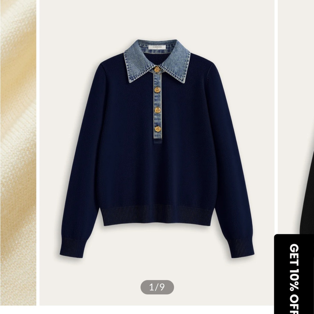 Commonsense Denim Collar Wool Blend Knit Top